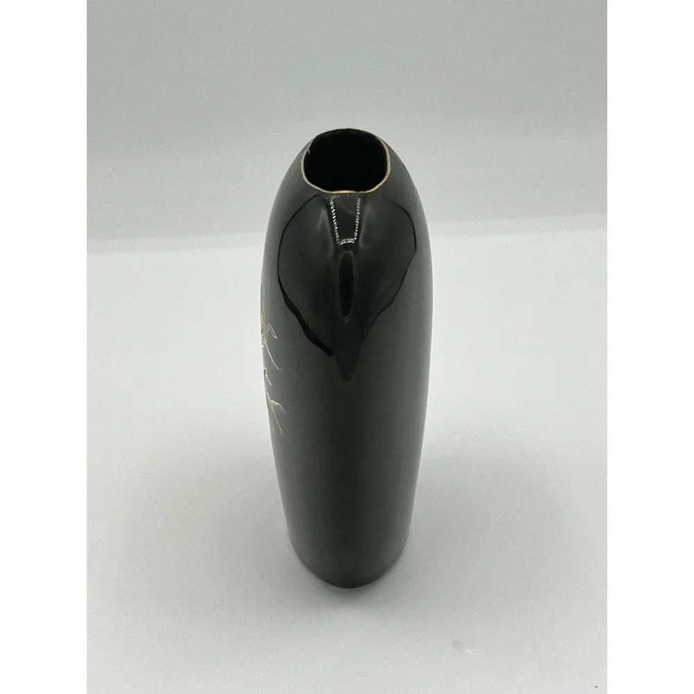 Otagiri Japan Black Gold Seashell Starfish Ceramic Vase‎ Vintage Coastal Decor